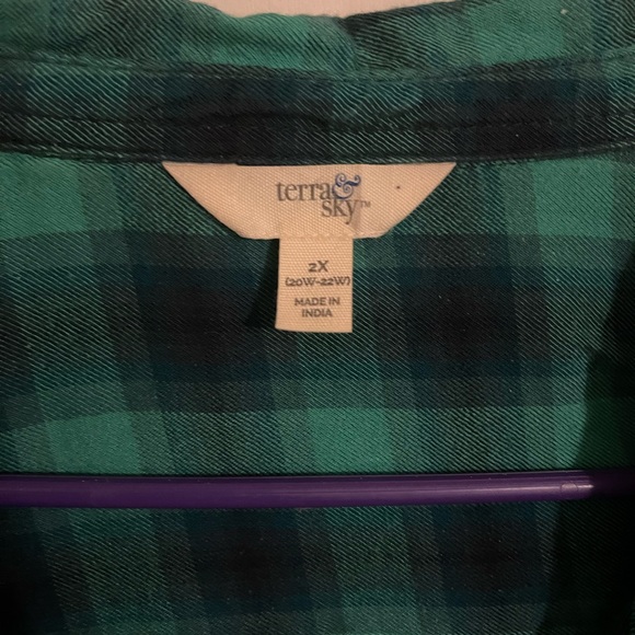 Terra & Sky Plaid Button-up, green and blue, 2X (20W-22W) - Picture 1 of 3